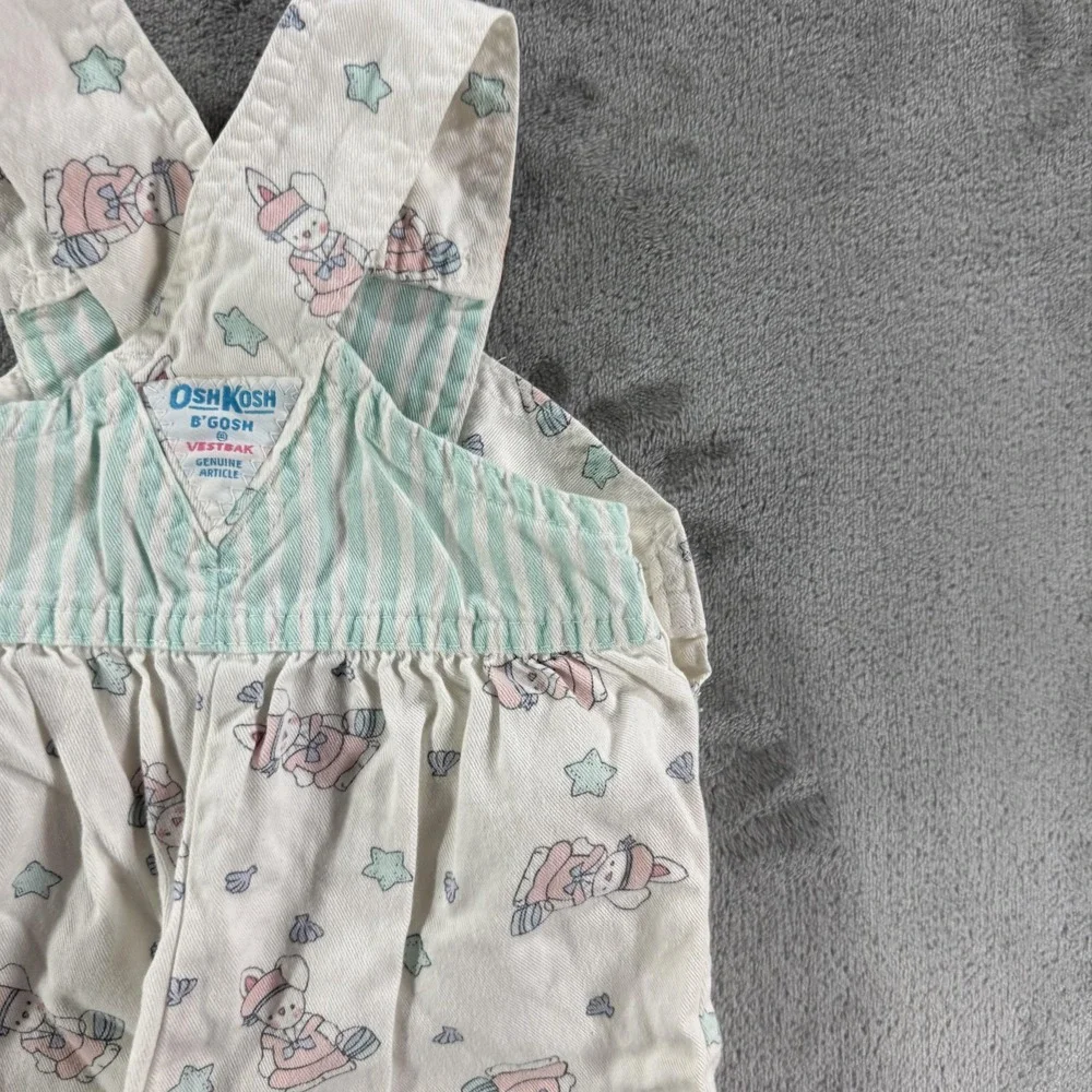 Vintage OshKosh‎ B'gosh Overall Girls 0-3 Months White Bunny Easter Vestbak